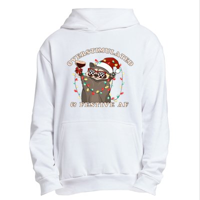 Overstimulated And Festive Af Raccoon Christmas Sweatshirt Urban Pullover Hoodie