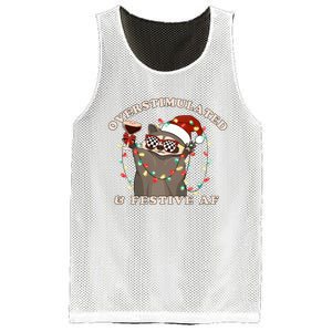 Overstimulated And Festive Af Raccoon Christmas Sweatshirt Mesh Reversible Basketball Jersey Tank