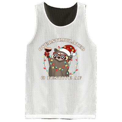 Overstimulated And Festive Af Raccoon Christmas Sweatshirt Mesh Reversible Basketball Jersey Tank