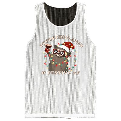 Overstimulated And Festive Af Raccoon Christmas Sweatshirt Mesh Reversible Basketball Jersey Tank