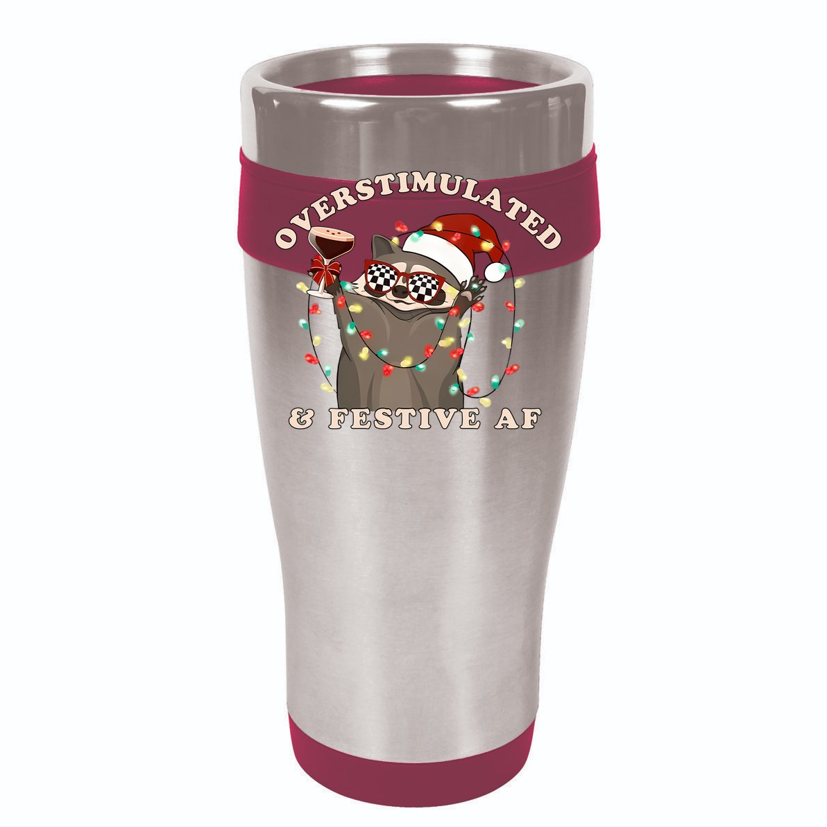 Overstimulated And Festive Af Raccoon Christmas Sweatshirt Tumbler