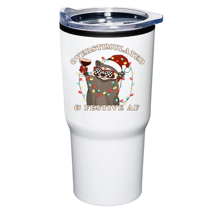 Overstimulated And Festive Af Raccoon Christmas Sweatshirt Tumbler