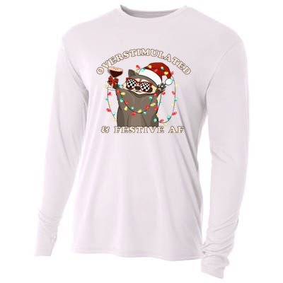 Overstimulated And Festive Af Raccoon Christmas Sweatshirt Cooling Performance Long Sleeve Crew