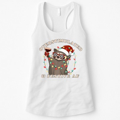 Overstimulated And Festive Af Raccoon Christmas Sweatshirt Womens Tank Top