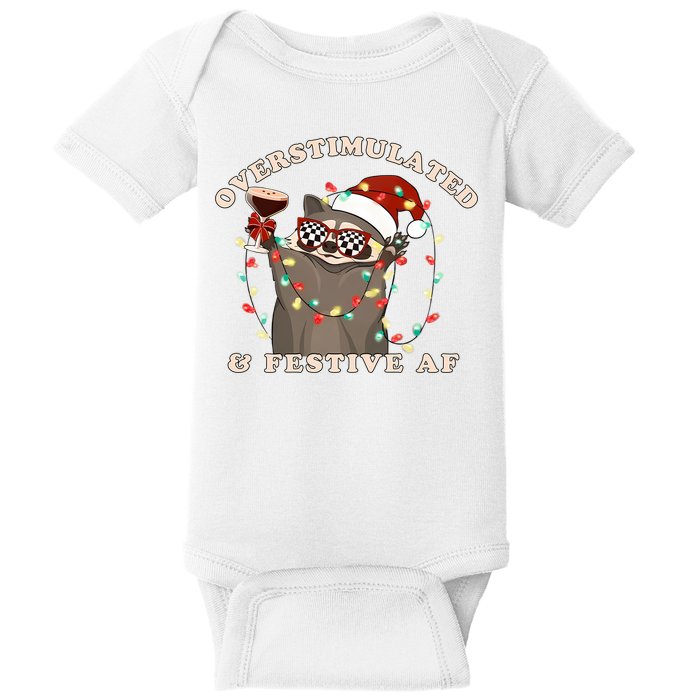 Overstimulated And Festive Af Raccoon Christmas Sweatshirt Baby Bodysuit