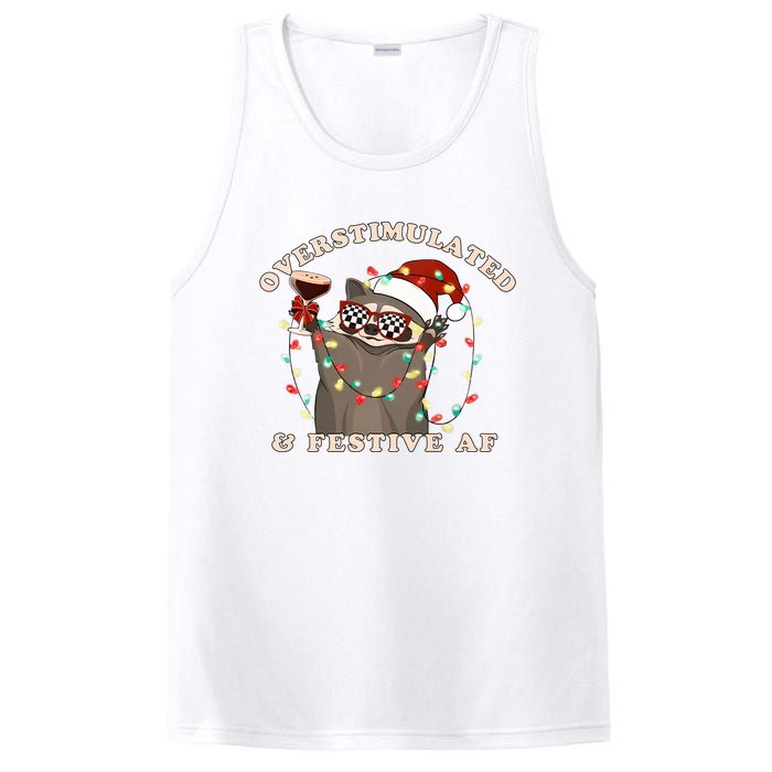 Overstimulated And Festive Af Raccoon Christmas Sweatshirt PosiCharge Competitor Tank