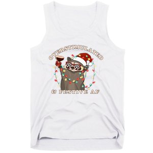 Overstimulated And Festive Af Raccoon Christmas Sweatshirt Tank Top