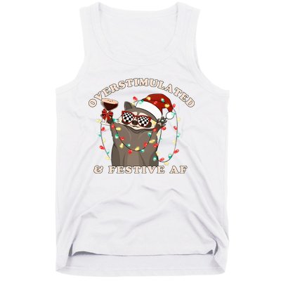 Overstimulated And Festive Af Raccoon Christmas Sweatshirt Tank Top