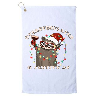 Overstimulated And Festive Af Raccoon Christmas Sweatshirt Golf Towel