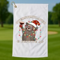 Overstimulated And Festive Af Raccoon Christmas Sweatshirt Golf Towel