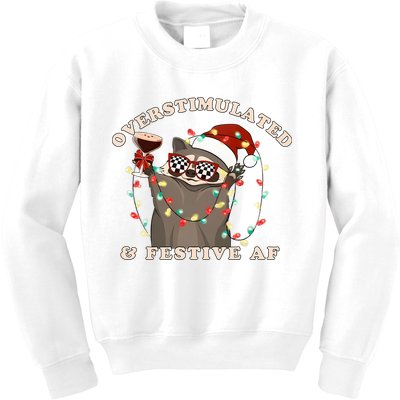 Overstimulated And Festive Af Raccoon Christmas Sweatshirt Kids Sweatshirt