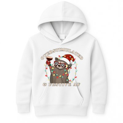 Overstimulated And Festive Af Raccoon Christmas Sweatshirt Kids Hoodie