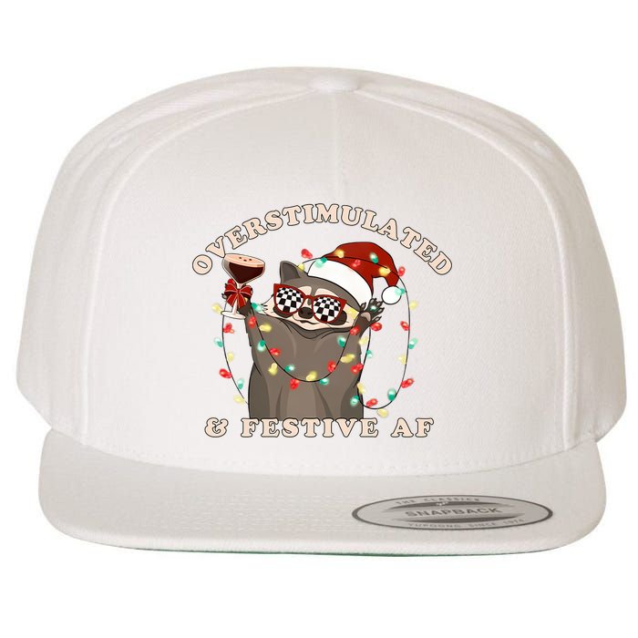 Overstimulated And Festive Af Raccoon Christmas Sweatshirt Wool Snapback Cap