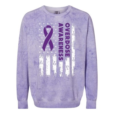 Overdose Awareness Flag Purple Ribbon Addiction Recovery Colorblast Crewneck Sweatshirt