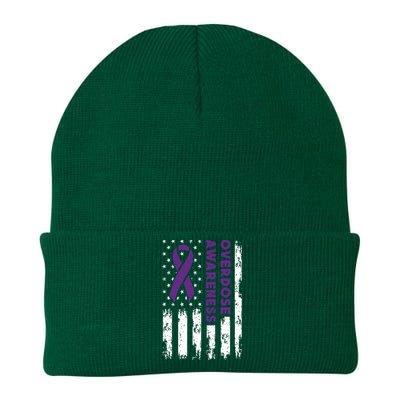 Overdose Awareness Flag Purple Ribbon Addiction Recovery Knit Cap Winter Beanie