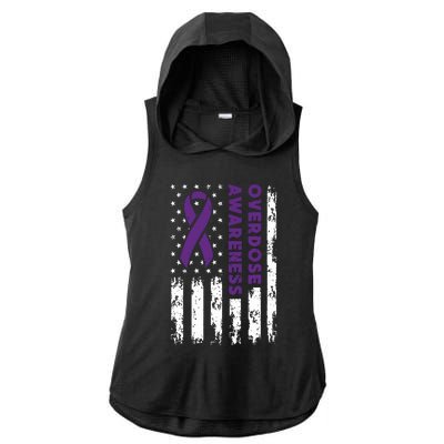 Overdose Awareness Flag Purple Ribbon Addiction Recovery Ladies PosiCharge Tri-Blend Wicking Draft Hoodie Tank