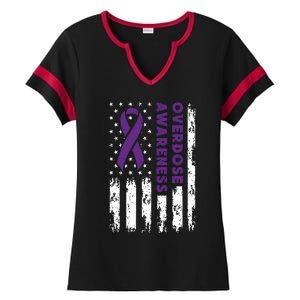 Overdose Awareness Flag Purple Ribbon Addiction Recovery Ladies Halftime Notch Neck Tee