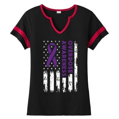 Overdose Awareness Flag Purple Ribbon Addiction Recovery Ladies Halftime Notch Neck Tee