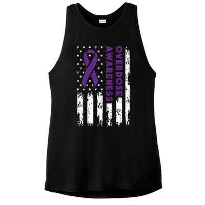 Overdose Awareness Flag Purple Ribbon Addiction Recovery Ladies PosiCharge Tri-Blend Wicking Tank