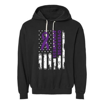 Overdose Awareness Flag Purple Ribbon Addiction Recovery Garment-Dyed Fleece Hoodie