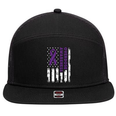 Overdose Awareness Flag Purple Ribbon Addiction Recovery 7 Panel Mesh Trucker Snapback Hat