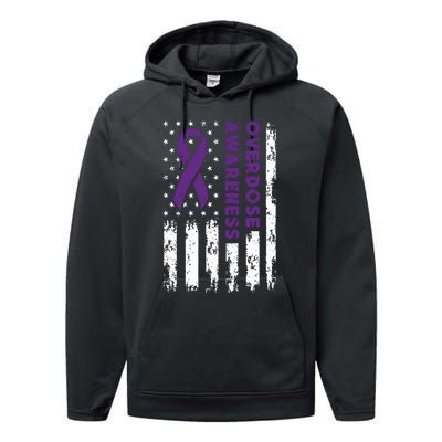 Overdose Awareness Flag Purple Ribbon Addiction Recovery Performance Fleece Hoodie