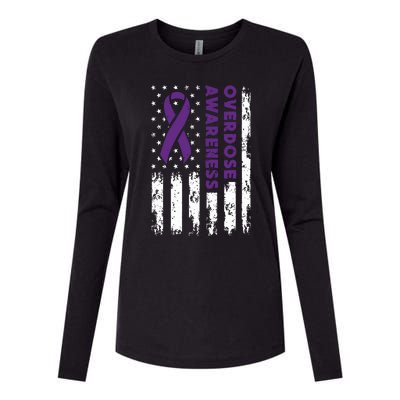 Overdose Awareness Flag Purple Ribbon Addiction Recovery Womens Cotton Relaxed Long Sleeve T-Shirt