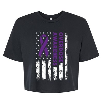 Overdose Awareness Flag Purple Ribbon Addiction Recovery Bella+Canvas Jersey Crop Tee