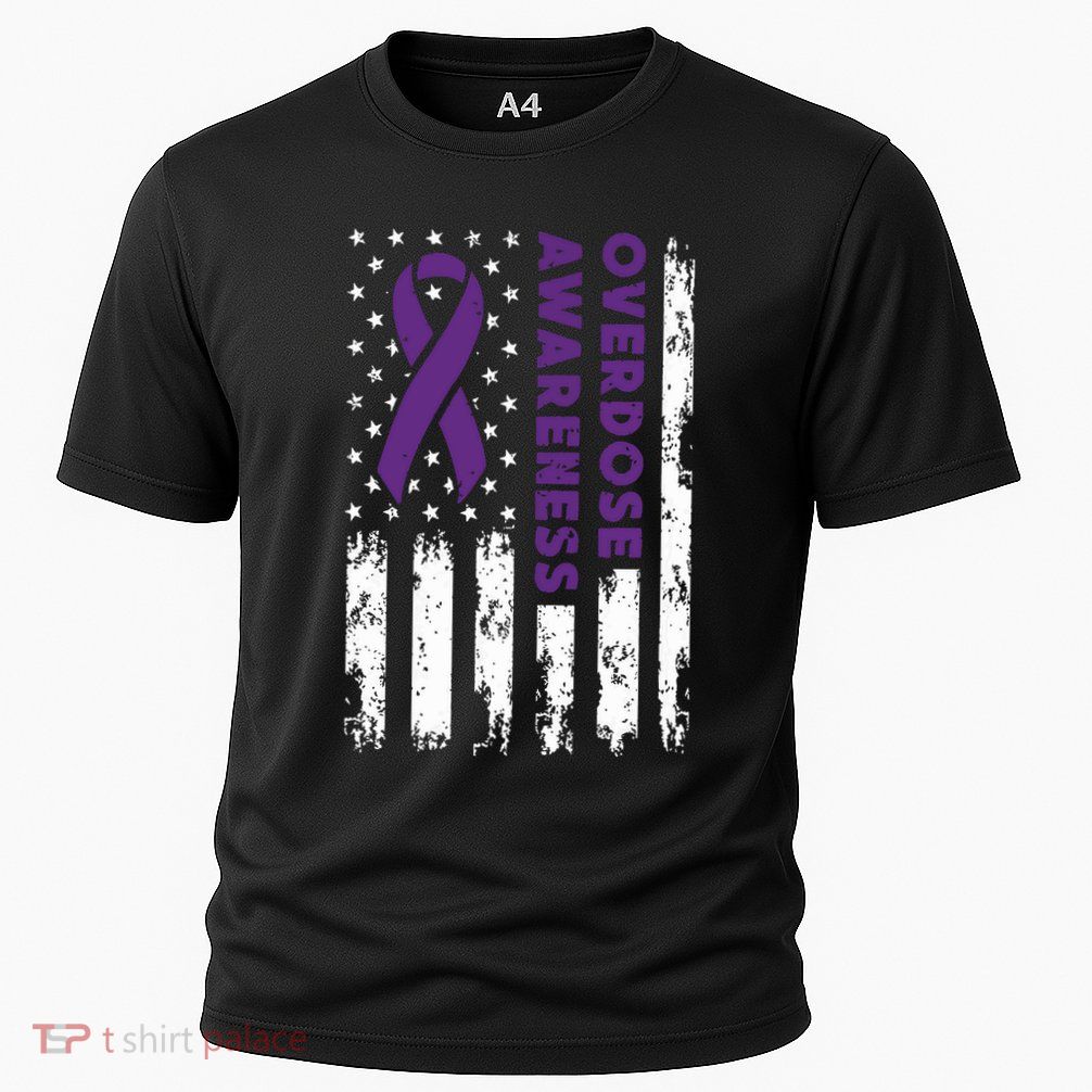 Overdose Awareness Flag Purple Ribbon Addiction Recovery Performance Shirt