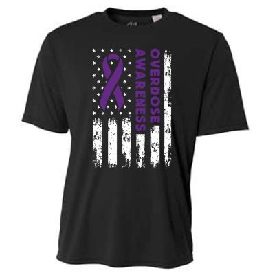 Overdose Awareness Flag Purple Ribbon Addiction Recovery Cooling Performance Crew T-Shirt