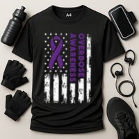Overdose Awareness Flag Purple Ribbon Addiction Recovery Cooling Performance Crew T-Shirt