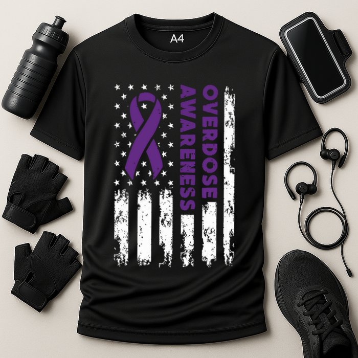 Overdose Awareness Flag Purple Ribbon Addiction Recovery Cooling Performance Crew T-Shirt