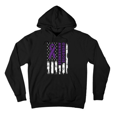 Overdose Awareness Flag Purple Ribbon Addiction Recovery Hoodie