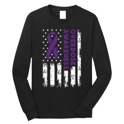 Overdose Awareness Flag Purple Ribbon Addiction Recovery Long Sleeve Shirt