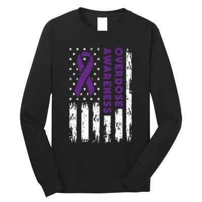 Overdose Awareness Flag Purple Ribbon Addiction Recovery Long Sleeve Shirt