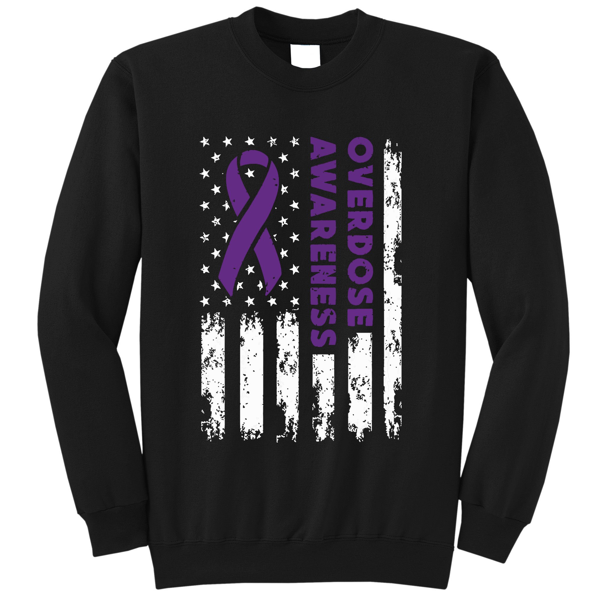 Overdose Awareness Flag Purple Ribbon Addiction Recovery Sweatshirt