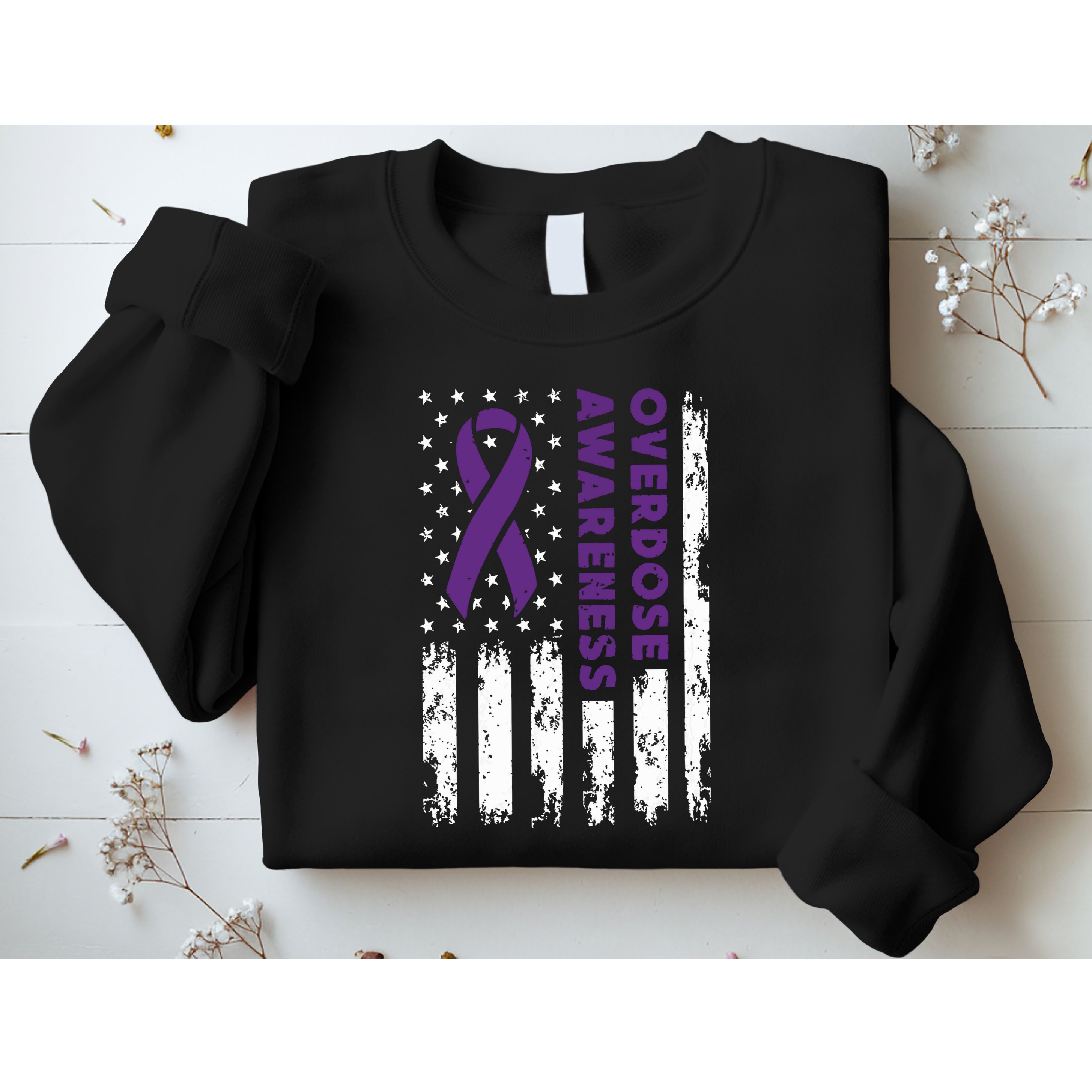 Overdose Awareness Flag Purple Ribbon Addiction Recovery Sweatshirt
