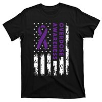 Overdose Awareness Flag Purple Ribbon Addiction Recovery T-Shirt