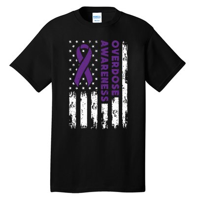 Overdose Awareness Flag Purple Ribbon Addiction Recovery Tall T-Shirt