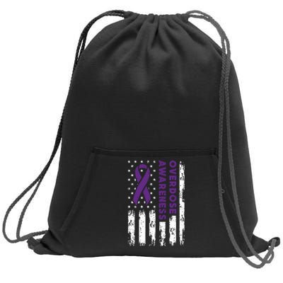 Overdose Awareness Flag Purple Ribbon Addiction Recovery Sweatshirt Cinch Pack Bag