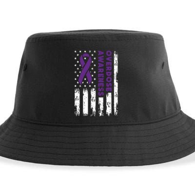 Overdose Awareness Flag Purple Ribbon Addiction Recovery Sustainable Bucket Hat