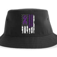 Overdose Awareness Flag Purple Ribbon Addiction Recovery Sustainable Bucket Hat