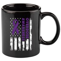 Overdose Awareness Flag Purple Ribbon Addiction Recovery 11oz C Handle Ceramic Mug