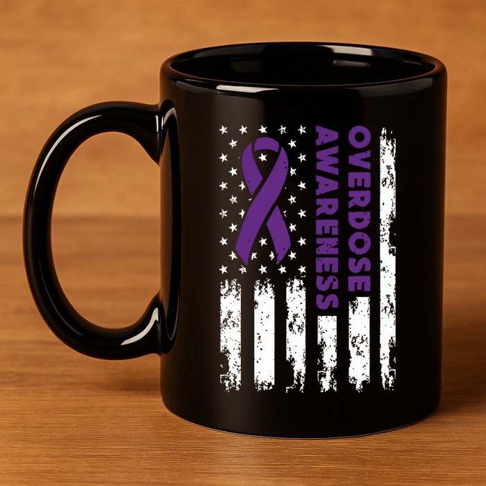 Overdose Awareness Flag Purple Ribbon Addiction Recovery 11oz C Handle Ceramic Mug