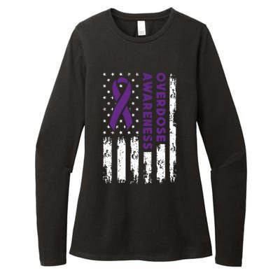 Overdose Awareness Flag Purple Ribbon Addiction Recovery Womens CVC Long Sleeve Shirt