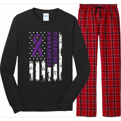 Overdose Awareness Flag Purple Ribbon Addiction Recovery Long Sleeve Pajama Set