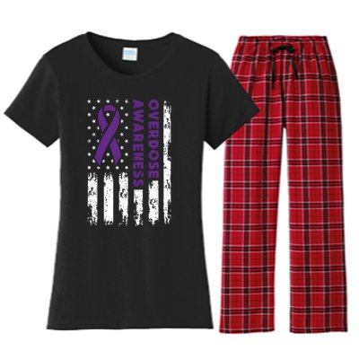 Overdose Awareness Flag Purple Ribbon Addiction Recovery Women's Flannel Pajama Set