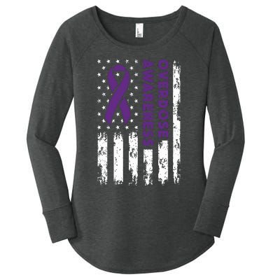 Overdose Awareness Flag Purple Ribbon Addiction Recovery Women's Perfect Tri Tunic Long Sleeve Shirt