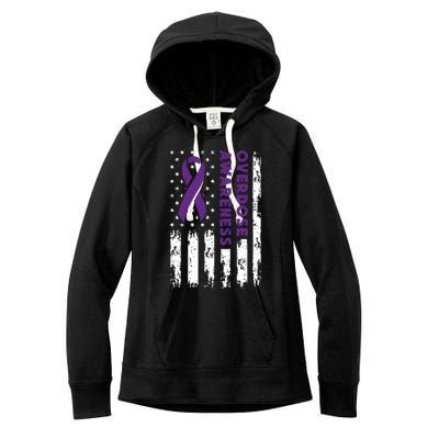 Overdose Awareness Flag Purple Ribbon Addiction Recovery Women's Fleece Hoodie