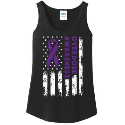 Overdose Awareness Flag Purple Ribbon Addiction Recovery Ladies Essential Tank